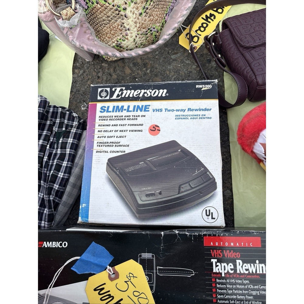 Emerson Slimline VHS Tape Rewinder Two-Way Bidirectional RW5200 HE-8656 Black
